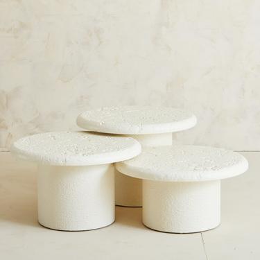 Trio of Tiered White Plaster Circular Coffee Tables, 1970s