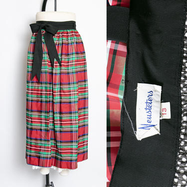1970s Maxi Wrap Skirt Plaid Taffeta Full Medium 