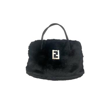 Fendi Black Fur Logo Shoulder Bag