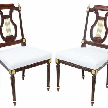 Chairs, Side French Louis XVI Style Lyre-Back, Two, White Upholstered Seats!