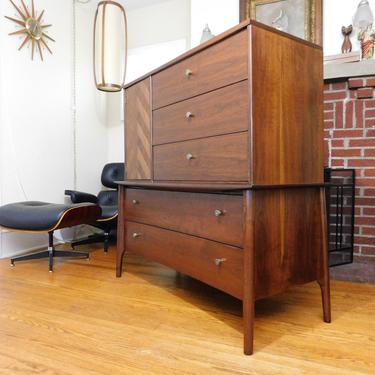 Mid Century Modern Black Walnut Curved Front Dresser Cabinet (PureVintageNYC) 