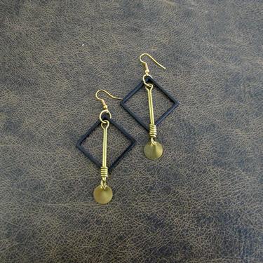 Brass geometric earrings, statement earrings, bold earrings, industrial metal earrings, black square earring, modern artisan earrings 