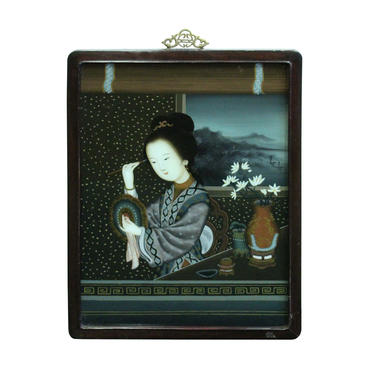 Vintage Chinese Reverse Painting Glass Lady Portrait Wall Art ws454E 