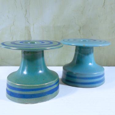 Pair of Mod Ceramic Candle Holders by David Gil for Bennington Potters, Vermont 