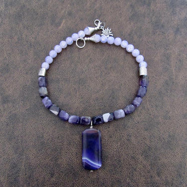 Purple amethyst and agate statement necklace, semi precious stone necklace, chunky beaded gemstone necklace, bold boho necklace 
