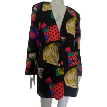 Vintage 90s Art Deco blazer, abstract fruit  blazer, wearable art blazer, wom coat, abstract jacket, 90s retro oversized  coat small medium 