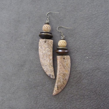 Carved stone earrings, rustic African earrings, Afrocentric earrings, ethnic statement earrings, bold earrings, tribal earrings, carved bone 