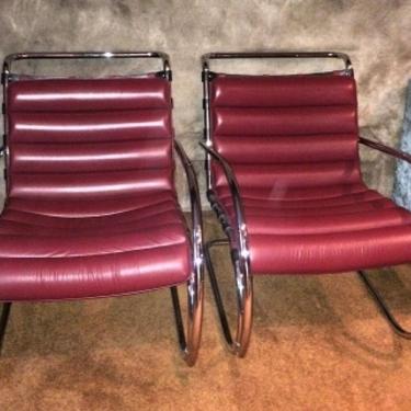 Mies van der Rohe Pair Lounge Chairs MR 40 Series Red Leather NearPerfect