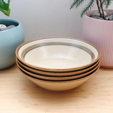 Vintage 1970s Speckled Stoneware Bowls Mikasa Couture Homespun Countryside - Brown Stripe Made in Japan - Set/4 
