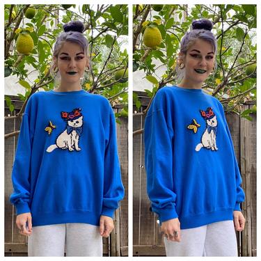 Vintage 1990’s Blue Kitty Sweater 