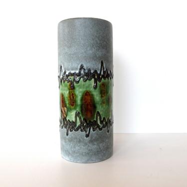 Mid Century Modern Lava Vase,  West Germany Carstens Tönnieshof Vase - 1241-22, Grey And Green Fat Lava Vase, Textural Pottery 