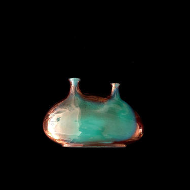 Vintage HUGE Italian Ceramic Pottery Biomorphic Ventricle Vase with Copper &amp; Turquoise Glaze WORRELLS Italy Modernist Design 