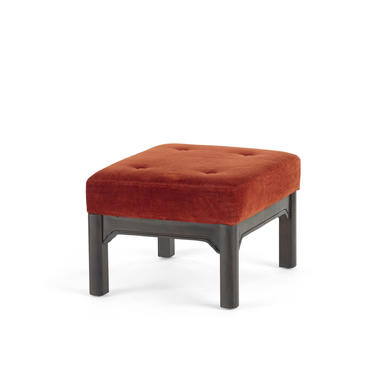 Vintage upholstered stool or ottoman with black Asian modern inspired base by Bernhardt 