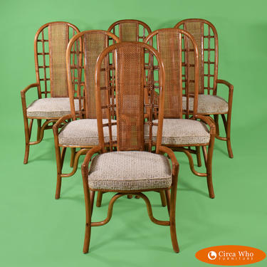 Set of 6 Rattan Chairs in The Style of Henry Olko