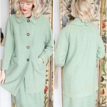 1960s Suit // Mint Green Wool 2pc Jacket &amp; Skirt Suit // vintage 60s suit 
