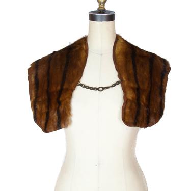 1930s Fur Stole ~ Brown Fur Shoulder Wrap with Chain 