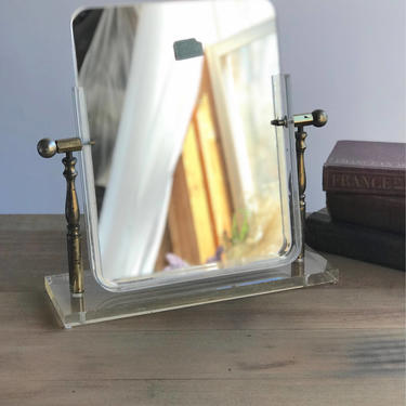 1964 Display Mirror Plate Glass with Lucite Base / 