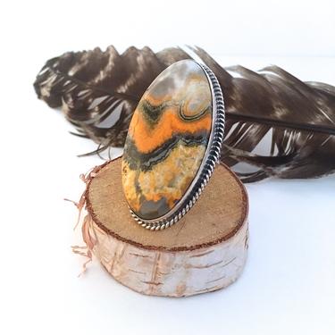 HOLD FOR FR Chimney Butte Vintage Style Bumble Bee Jasper Silver Ring | Large Statement, Native American Jewelry, Boho | Size 7.5 