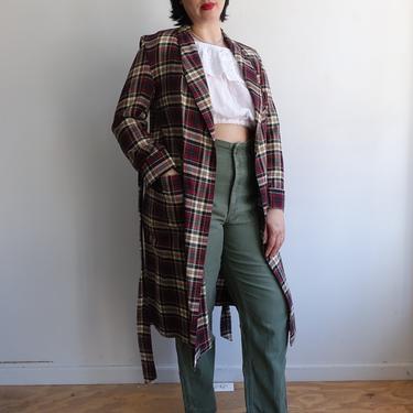 Vintage 50s Plaid Duster Jacket/ 1950s Wool Cotton Robe with Pockets and Waist Tie/ Mens Small Ladies Medium Large 