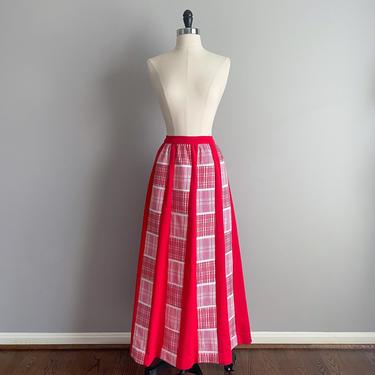 Vintage 70s Red Quilted Maxi Skirt 