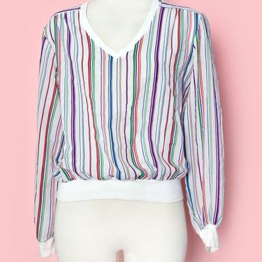 1970's Vintage Disco Era Blouse SHEER stripes Hippie Boho Shirt Top, Pullover Sweater 