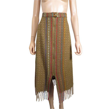 Vintage 60s/70s High Waist O Ring Center Zip Blanket Midi Skirt Size 28 Waist 