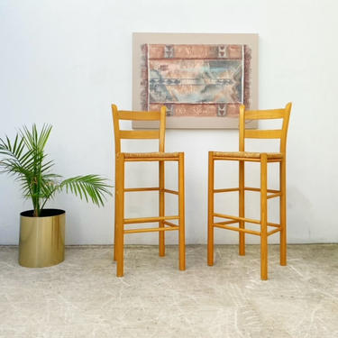 Blonde Wood Bar Stools with Rush Seats
