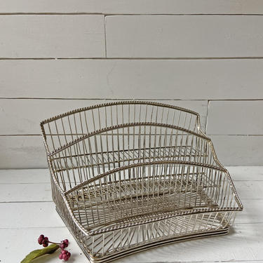 Vintage Silver Mail, Tool, Craft, Silverware Caddy // Rustic, Farmhouse, Silver Wire Bin, Organizational Container // Housewarming Gift 