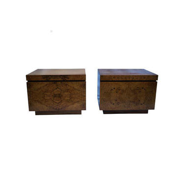 Milo Baughman for Lane Olivewood Burl Nightstands - A Pair 