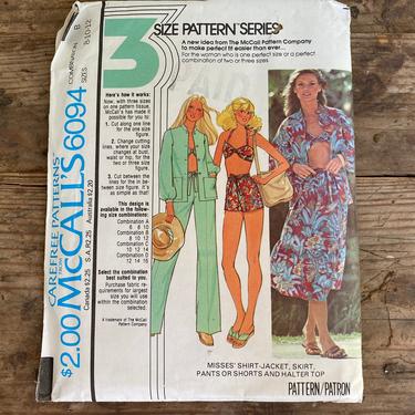 70's Vintage McCall's 6094, UNCUT Sewing Pattern Size 8-10-12, Halter Top, Shorts, Jacket, Skirt, Pants, Summer Fashion 