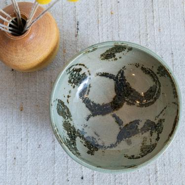 Japanese Ceramic Light Green Bowl with Dark Circular Detail in the Bowl 