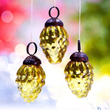 VINTAGE: 5pc Small Thick Mercury Glass Pinecone Ornaments - Kugel Style Christmas Ornaments - Heavy Glass - SKU 3-C3-00031428 
