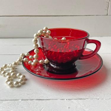 Vintage Anchor Hocking Royal Ruby Red Tea Cup And Saucer // Vintage Glass, Red Tea Cup // Tea Cup Collector, Lover, Perfect Gift 