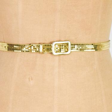 1980s Gold Mesh Skinny Belt | 80s Gold Leather & Mesh Belt 