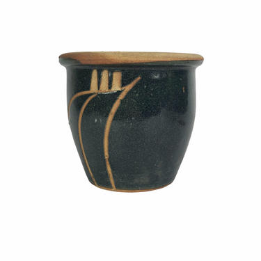 Vintage Black Japanese Stoneware Pottery Planter 