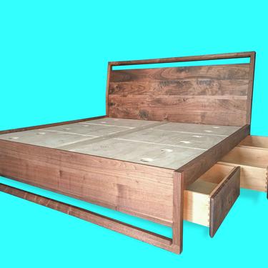 Walnut Storage Bed, Underbed Drawers, Solid walnut, Solid wood platform bed, Contemporary bedroom furniture 