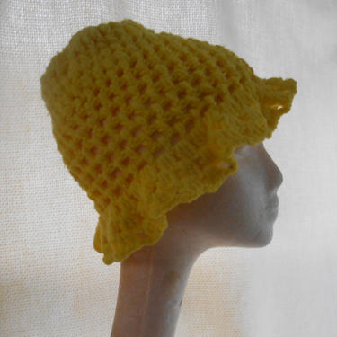 Vintage Handmade Crocheted Vivid Yellow Beanie Cap Hat 