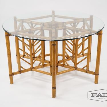 McGuire Style Rattan Table with Glass Top