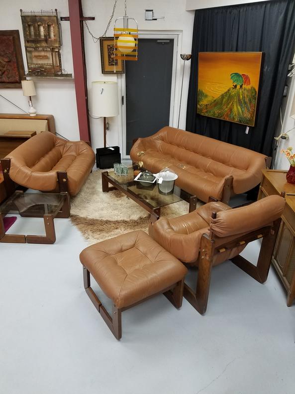 Percival Lafer Brazilian rosewood and leather living room set