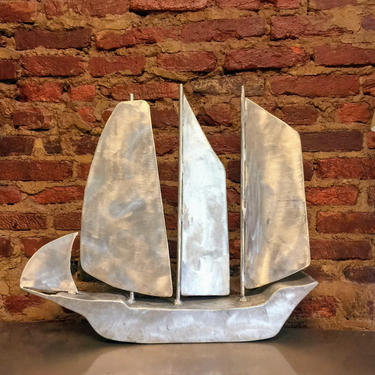 Mid Century handmade metal sail boat table sculpture 