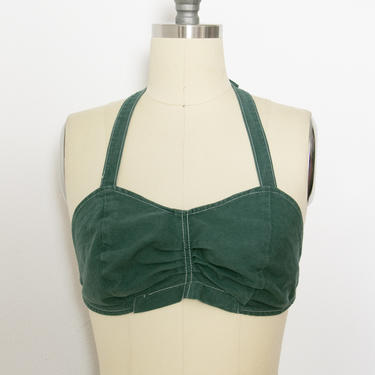 1950s Bikini Crop Bra Top Green Cotton S 