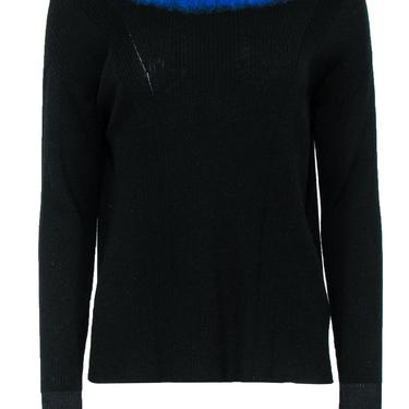 Rag & Bone - Black Ribbed Merino Wool Sweater w/ Blue Ombre Neckline Sz M