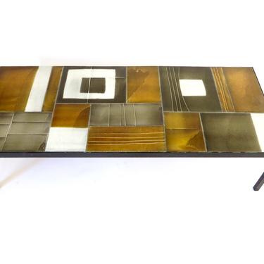 Roger Capron Multi-Color Ceramic Coffee Table in Amber Ochre Gray and White