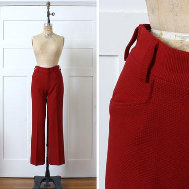 vintage 1970s red pants • Days Sportswear brand textured dark red polyester flare trousers 