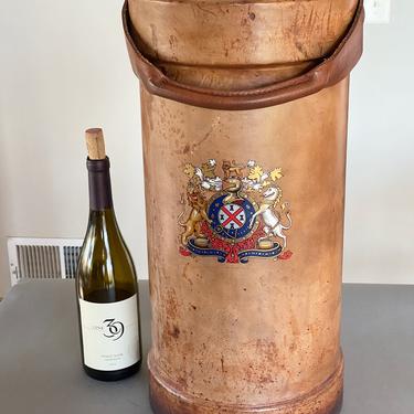 Antique English Leather Umbrella Stand With Family Crest 