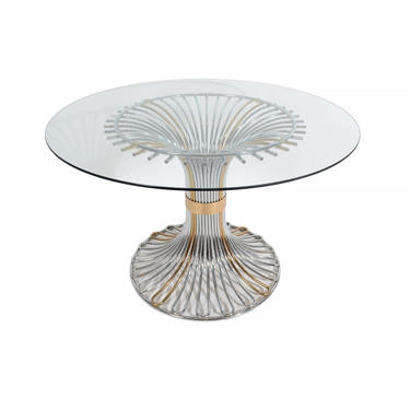 Round Glass Table Base Chrome Base Chrome and Brass Mid Century Modern Platner Style 