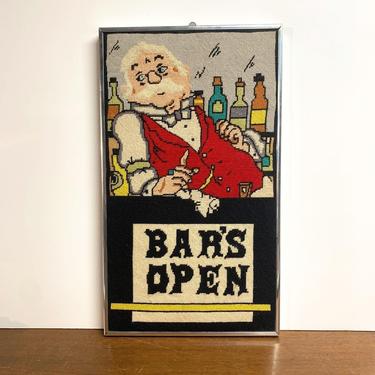 Vintage Needlepoint Bar's Open Bartender Framed 