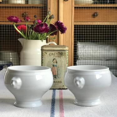 Lovely set of 2 vintage French porcelain, ironstone  onion soup bowls- ONB2 