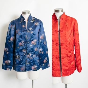 Vintage 1960s Asian Jacket REVERSIBLE Red Blue 60s Medium 