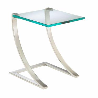 Contemporary Polished Nickel and Glass Side Table